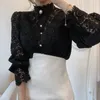Vintage Weiße Spitze Bluse Shirts Frauen Koreanische Taste Lose Hemd Tops Weibliche Hohl Casual Damen Blusen Blusas 12419 240313