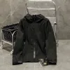 Black Jacket Men's Women's Outdoor Waterproof Hooded Coat Embroidered Zip Nylon Jacket