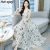 Casual Dresses Summer White Floral Chiffon ärmlös Sexig Vest Dress Women Vintage Party Maxi 2024 Elegant Bodycon Beach Sundress