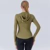 Lu Align Lemon Hooded Jacket Women Gym Sports Workout Top Long Sleeves Fiess Sweatshirt Running Training Leisure Yoga Coat with Thumb Holes