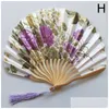 Chinese Style Products Hand Fold Fan Vintage Bamboo Wood Silk Flower Japanese Artificial Pink Wedding Girl Man Dance Decorate Home D Dh5Pd