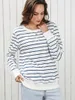 Magliette da donna T-shirt classica americana da donna a righe Pullover con scollo a manica lunga per il tempo libero all'aperto per la casa