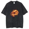 メンズTシャツメンメンストリートウェア2024 Tシャツ燃える邪悪な目グラフィックカジュアルブラックシャツユニセックスハラジュクトットコットントップスティーヒップスターY2K