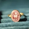 Cluster Rings S925 Silver 18k Gold-plated Colorful Agate Relief Ring For Women Girls Vintage Beauty Girl Ring Fashion Jewelry Gift L240315