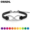 infinity Rope bracelet Hand-woven 15 Color silver Korean Velvet leather Fashion Wrap Leather Jewelry Women Men2774