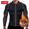 CXZD Hombres Sudor Neopreno Pérdida de peso Traje de sauna Camisa de entrenamiento Body Shaper Fitness Chaqueta Gimnasio Top Ropa Shapewear Manga larga 240315