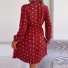 Robes décontractées 2024 Été Robe plissée Printemps Manches longues Élégant Polka Dot Party Une ligne Robe d'été à lacets Vacances Plage Robe