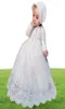 Baby flickor vit dop klänning bebe lång ärm födelsedag broderi vintage klänning mesh dopklänning med hatt för nyfödda 12m F5053087