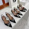 zapatos zapatos de mujer sandalias de diseñador vestido tacones de satén sandalias puntiagudas bombas con pajarita zapato de cuero genuino de cristal 8-10 cm tacones de boda de fiesta de diseñador de lujo