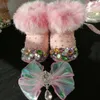 First Walkers Crystal Pearls Girls Snow Shoes Jet Stick Shoes Bling Shiny Noble Angel Shoes Winter Shoes Gift 240315