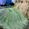 Light Green Quinceanera Dress 2024 Off The Shoulder Beading Crystal Sparkling Ball Gown Birthday Formal Party Gown Robes De Soiree