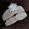 Bröllopsringar brud set ring 925 silver mousserande diamant lyx mode bröllop engagemang 2 st ring kvinnor eviga kärlek smycken q240315