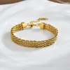 Länk armband guldpläterad titan stål klocka bälte stapling armband halsband för kvinnor occident metall textur krage smycken gåvor