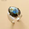 Anelli a grappolo Grandi anelli in pietra naturale di fascia alta Gioielli Labradorite Anello da cocktail per feste di lusso Taglia 7 L240315