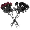 Fleurs décoratives 12 pièces, Rose noire, décor d'halloween pour chambre, accessoire de décoration de fête tactile, modèle de fleur en soie