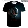 T-shirts voor heren Alien Movie T-shirt Mannen Vrouwen Kinderen Strtwear T-shirt 3D Print T Mode Zomer Korte Slev Cool Tops Kleding Y240321