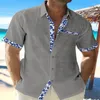 Camisas casuais masculinas moda verão camisa de linho havaiano renda impressão praia bolso manga curta jaqueta tamanho grande 7 cores camiseta