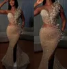 Prom Dresses Party Evening Gown Mermaid Trumpet Formal Sleeveless Sequined Applique Beaded Custom Zipper Lace Up Plus Size New O-Neck Illusion