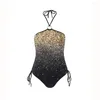 Women's Swimwear Halter One Piece Swimsuit 2024 Fashion Gradient Light-spot Bikinis Women Swimming Backless Bathing Suit Slim Luxury