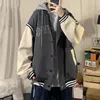 Men's Jackets Baseball Coat Hooded Patchwork Single-breasted Striped Loose Warm Long Sleeves Mid Length Men For Daily Life