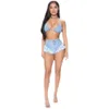 Ultra court Triangle Denim cou suspendu, bord en fourrure fesses surélevées pantalons chauds, short à bretelles bikini discothèque sexy, ensemble de magasin à la mode pour les femmes