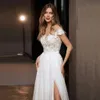 TOUNNINGBRIDE 2024 CHIFFON Wedding Dresses Floral Lace Appliques Sweep Train Garden Beach Plus Size Simple Boho Bridal Gowns Custom Made YD yd