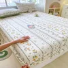 100% Cotton Elastic Bed Sheets Sets Double Bed Flower Pring Fitted Sheet 2pc Pillowcases Single Queen King Size Bed Cover B99G 240311