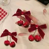 Clips para el cabello, 1 Uds., horquilla de cereza de terciopelo rojo, lazo dulce, Clip de lazo de tela, pasadores laterales para estudiantes