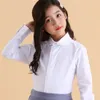 Crianças meninas camisas brancas para estudantes uniforme manga longa blusa de algodão adolescentes escola criança roupas 8 10 12 14 anos vestidos 240311