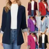 Women's Suits Single West Autumn Winter Coat Stitching Lapel Slim-Fit Cardigan 3/4 Sleeve Suit Jacket Women Blazer