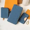 New 2024 Key Pouch Luxury Designer Denim Blue Genuine Leather Golden Hardware Wallet Women Fashion Cotton Lining Zip Closure clutch Handbag purse