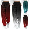 Calças femininas esportivas atléticas cintura alta bolsos inferior jogger calças gradiente impressão perna reta casual sweatpants para mulher