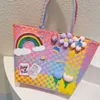 HD6430 summer outing check-in. Rainbow plaid woven bag, large capacity handbag, sweet girl shoulder bag 240315