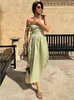 Casual Dresses Taruxy Sexig rygglös strandklänning för kvinnor V Neck Splice Folds Long Womens Party Elegant Bandage Maxi Sundress Female