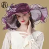 FS Blumen-Fascinator für Damen, breite Krempe, Hochzeit, Kirche, Organza-Sonnenhut, elegante große Damen-Fedoras 240226