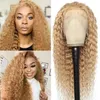 #27 honey blonde water wave lace front wigs 180%-250% density for black women with baby hair