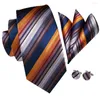 Bowing Business Busines Blue Orange Striped Jedwabny krawat ślubny dla mężczyzn Condyk Mankiet Link Męs