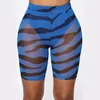 Calças femininas 2024 moda neon cor malha zebra impressão shorts senhoras sexy clubwear sheer ver através de cintura alta myqh07