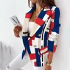 Kurtka Plaid Blazer Women Spring Autumn Long Rleeve Casual Slim Blazers Khaki Woman Płaszcze Fall Elegancki kombinezon biurowy 240306