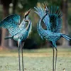 Natelf Garden Crane Sculptures posąg niebieski czapla wystrój zewnętrzny duży ptak sztuka sztuka stojąca metalowe ozdoby US 240301