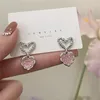 Stud Earrings Pink Heart-shaped S925 Silver Needle For Women Exquisite Metal Personality Daily Accessories