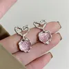 Stud Earrings Pink Heart-shaped S925 Silver Needle For Women Exquisite Metal Personality Daily Accessories