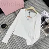 Women's T-Shirt designer Early Spring New Nanyou Miu Style Versatile Letter Embroidery Heavy Industry Nail Diamond Neckband Long sleeved Bottom Shirt for Women ZV0Z