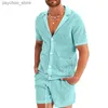 Trainingspakken voor heren Zomer Hawaiiaans uitgesneden doorzichtige ijzige zijden pak van hoge kwaliteit, effen kleur, hete verkoop, outdoor-strandshort met korte mouwen, set Q240314