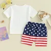 Ensembles de vêtements pour bébés garçons, ensemble de shorts, t-shirt à manches courtes et lettres imprimées avec taille élastique, tenue d'été pour le 4 juillet