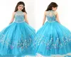 2019 Nova RACHEL ALLAN Meninas Pageant Vestidos Sheer High Neck Frisado Cristal Sem Mangas Vestido de Baile Turquesa Tule Flor Menina Dresse1905895