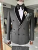 Men's Suits 2 Piece Dark Grey Slim Fit Formal For Men Wedding Groom Party Custom Made Blazers Set Double Breasted Costume Man