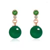 Dangle Earrings HOYON 14K Rose Gold Color Vintage Women Jewelry Simple Green Agate Chrysoprase Round Bead Free Ship