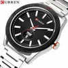 Curren Male Clock Classic Silver Watches For Men Military Quartz rostfritt stål armbandsur med kalender mode affärsstil304t