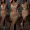 Prom Dresses Party Evening Gown Mermaid Trumpet Formal Sleeveless Sequined Applique Beaded Custom Zipper Lace Up Plus Size New O-Neck Illusion